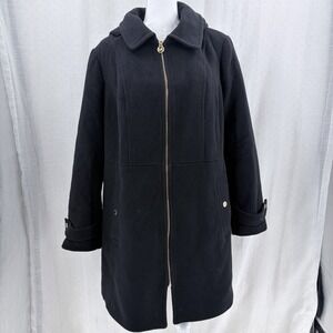 Michael Kors Womens Black Long Sleeve Hooded Full Zip Coat Size 1X